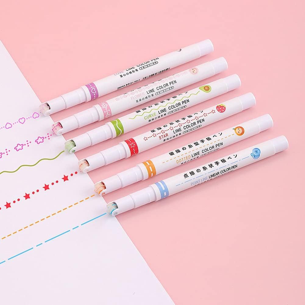 Flownwing Curve Pens and Highlighter Set – 6 Unique Shapes & Colors for Creative Note Taking and Drawing