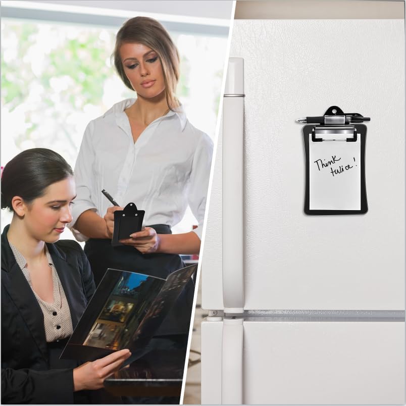 Clipco Mini Clipboard with Magnetic Back – Includes Paper Pad and Pen (2-Pack, Black)