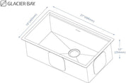 Glacier Bay 32" Zero Radius Drop-In Single Bowl Kitchen Sink – 18 Gauge Stainless Steel with Accessories – Model 4303F