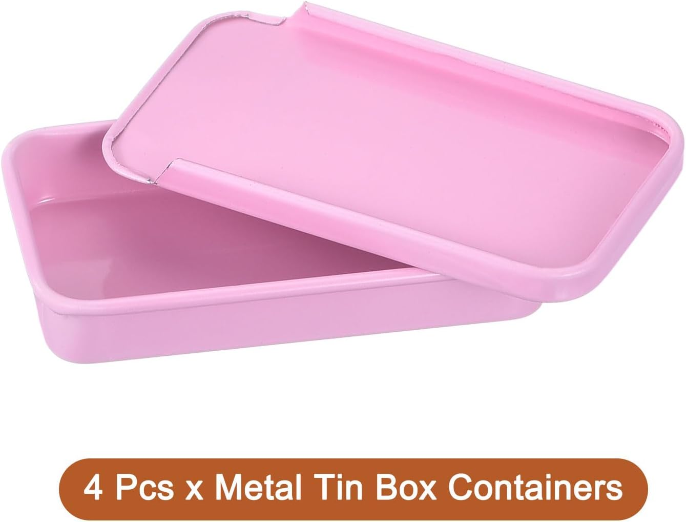 uxcell 4 Pcs Metal Tin Box Container – 2.4x1.3x0.4 Inch Slide Top Mini Storage Boxes for Candy, Cosmetics, Crafts (Pink)
