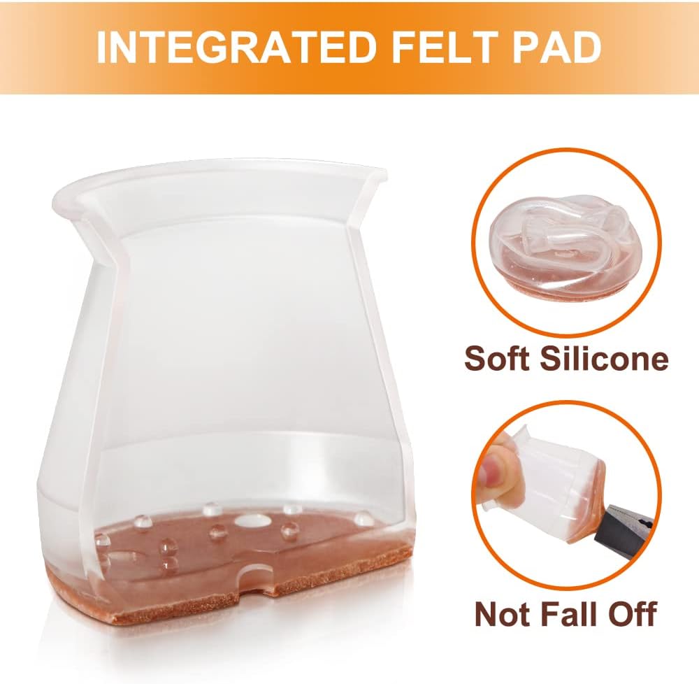 VIUME 24 Pcs Chair Leg Floor Protectors – Silicone Felt Furniture Pads for Hardwood Floors, Non-Slip Covers Reduce Noise & Prevent Scratches (Fits 1.3"-2", Clear)