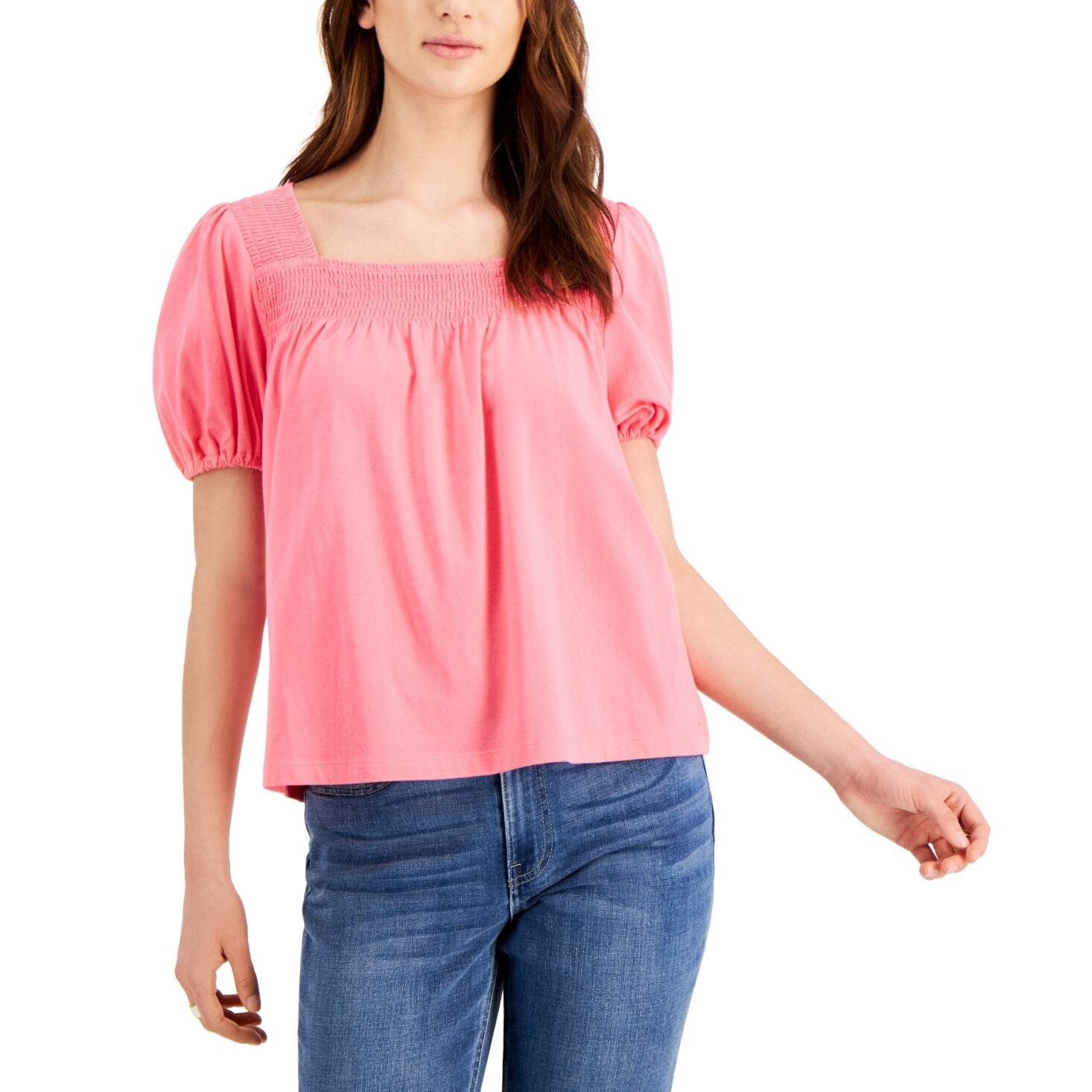 Tommy Hilfiger Women's Bubblegum Puffed Sleeve Square Neck Top - Size XL