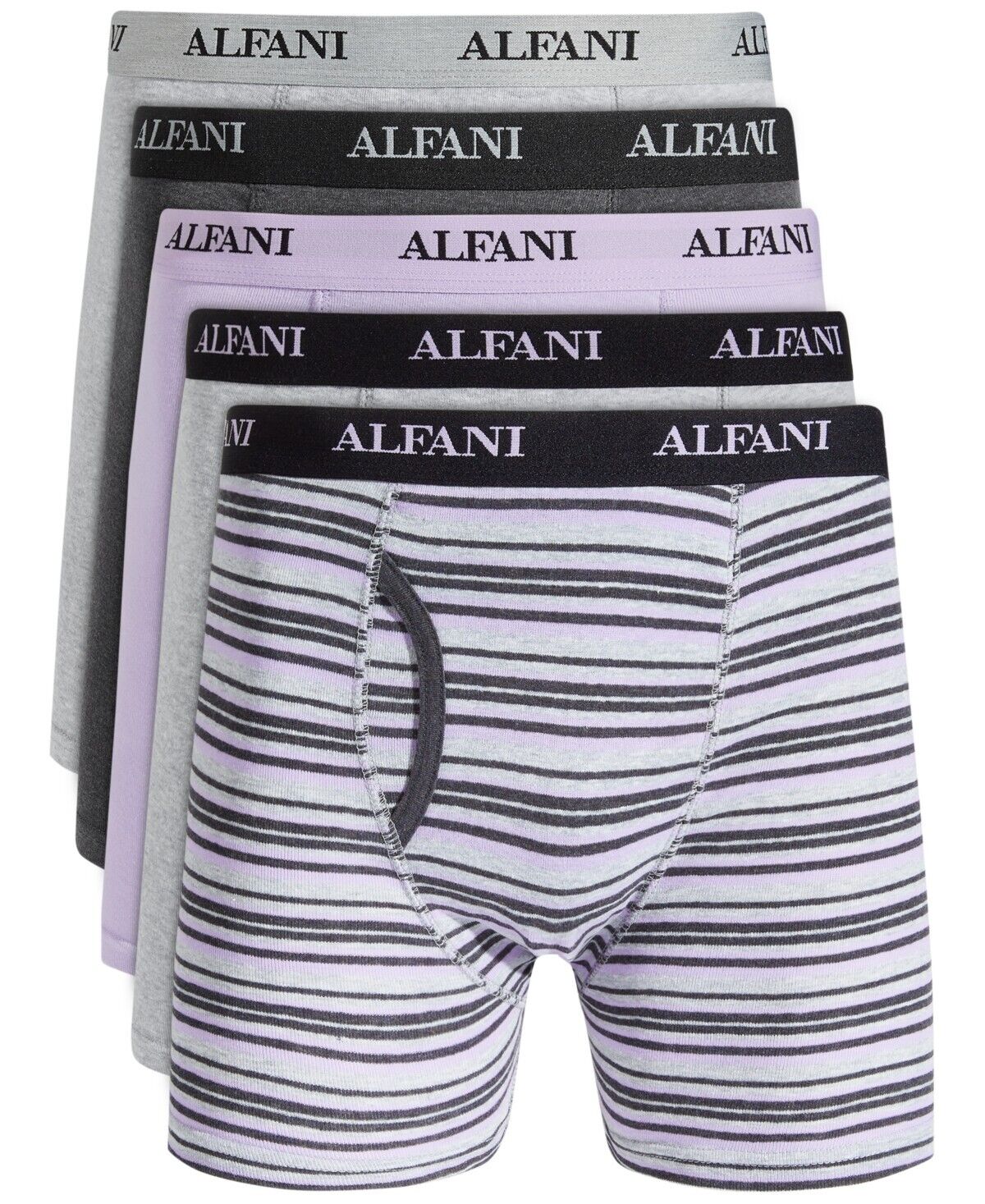 Alfani Men's 5-Pack Stripe and Solid Boxer Briefs, Moisture-Wicking - Grey/Mauve
