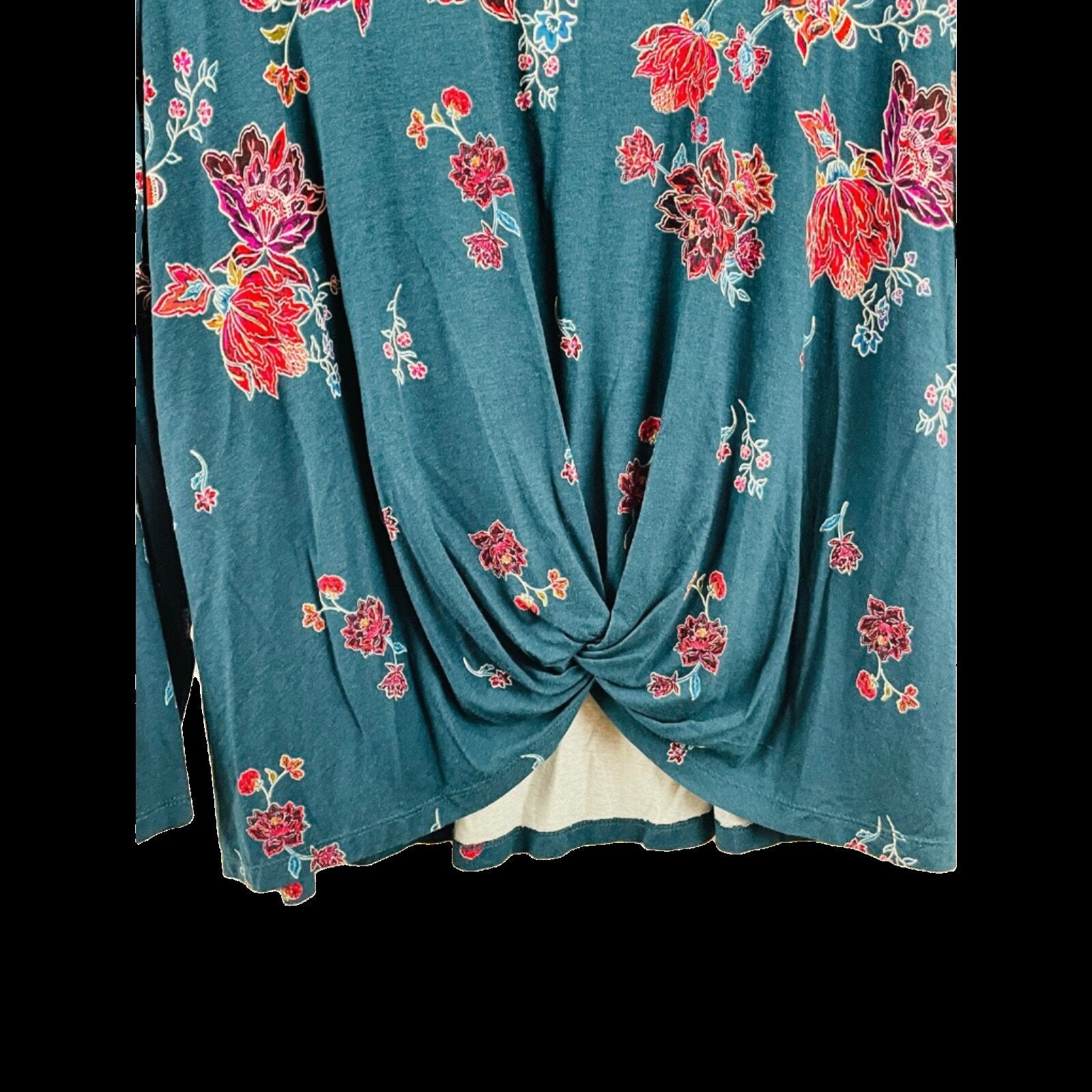 Style & Co. Women's Floral-Print Twist-Hem Top - Size XS