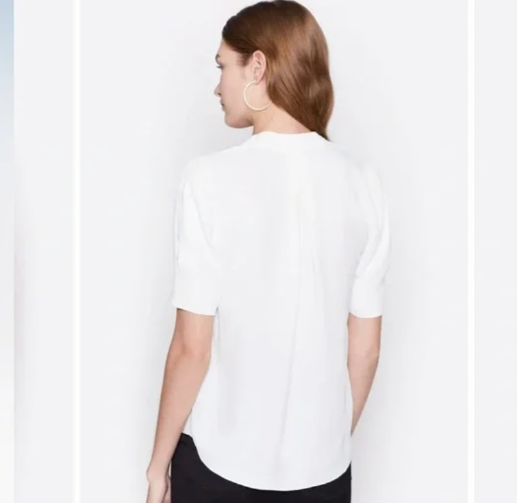 Joie Women’s Classic Short Sleeve Silk Blouse – White, V-Neck Tunic Top