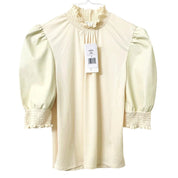 Brea Canyon Women's Blouse with Puff Pleated Faux Leather Sleeves - Size Medium