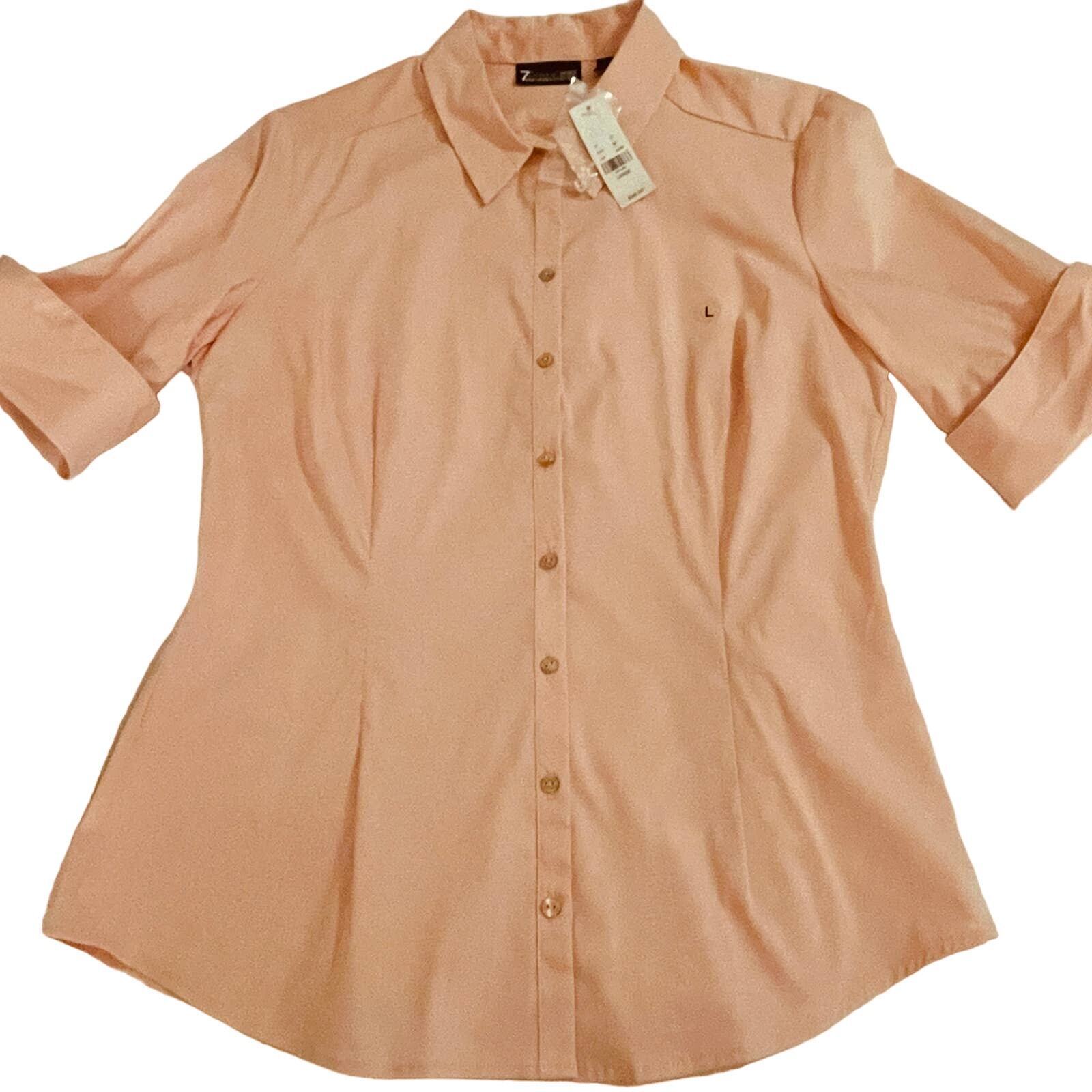 New York & Co. Women's Fitted Button-Down Top, Short Sleeve - Size Large