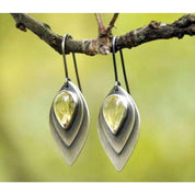 Inlaid Bead Antique-Style Dangle Earrings with Metal Carving Pattern