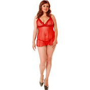 Women's Plus Size Lace and Sheer Baby Doll Lingerie Set Plus Size 1X