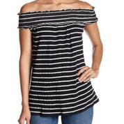 Max Studio Women's Black Striped Off-Shoulder Top