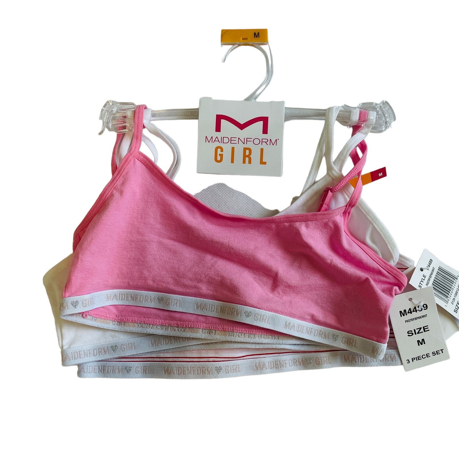 Maidenform Girls' Training Sports Bras, 3-Piece Set with Adjustable Straps - Size Medium