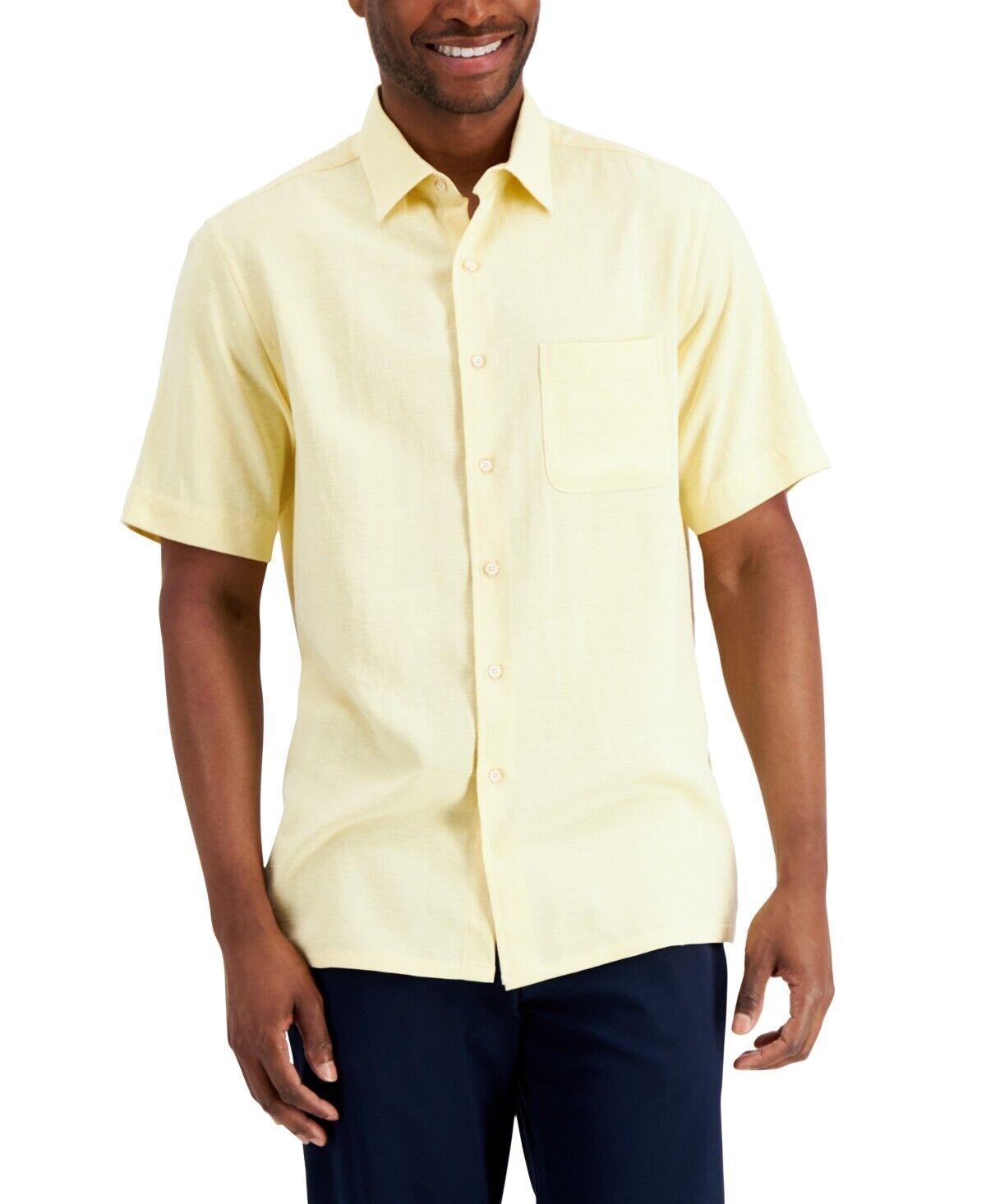 Club Room Mens Textured Button-Down Short-Sleeve Shirt Yellow Medium