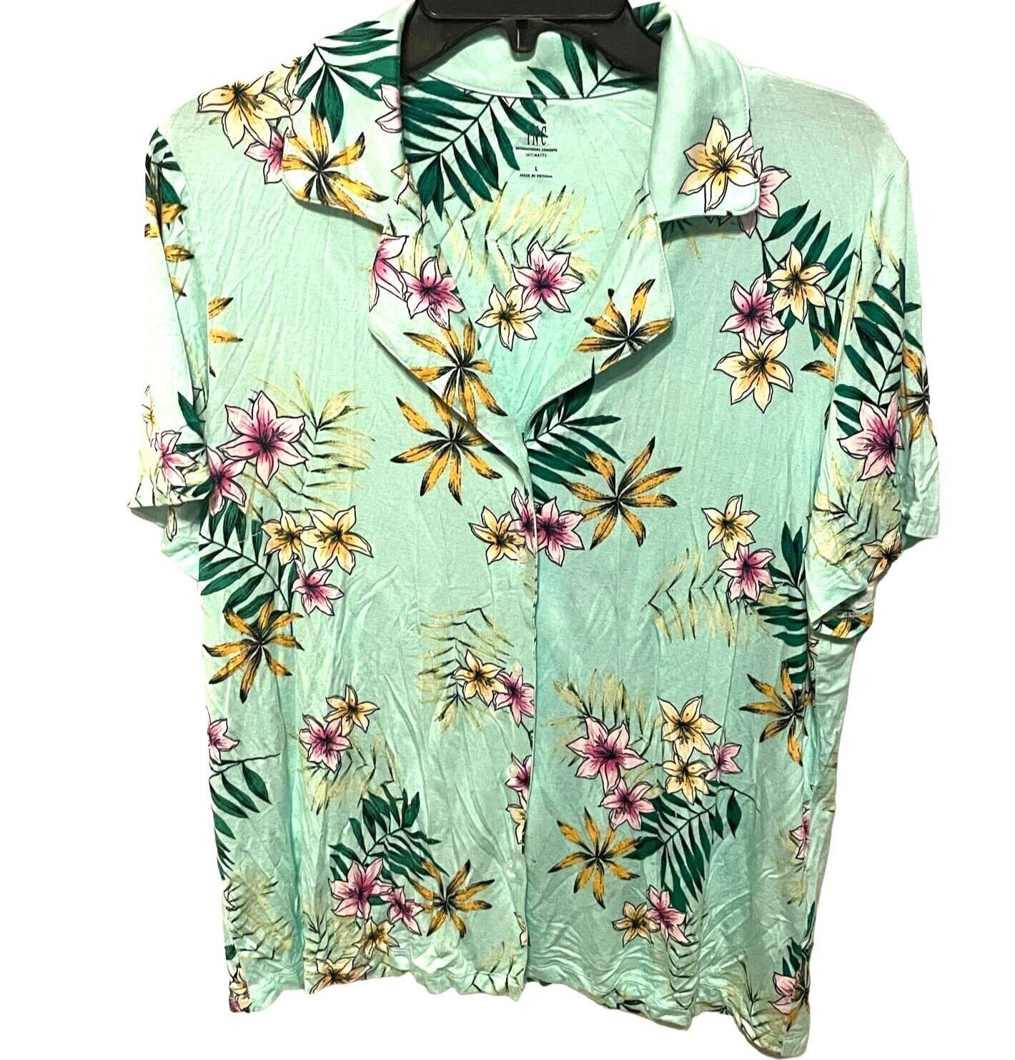 INC International Concepts Womens Pajama Top Loose Fitting Lounge Green Large