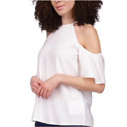 Michael Kors Women's Cold-Shoulder Halter Top with Keyhole Back and Flutter Sleeves Small