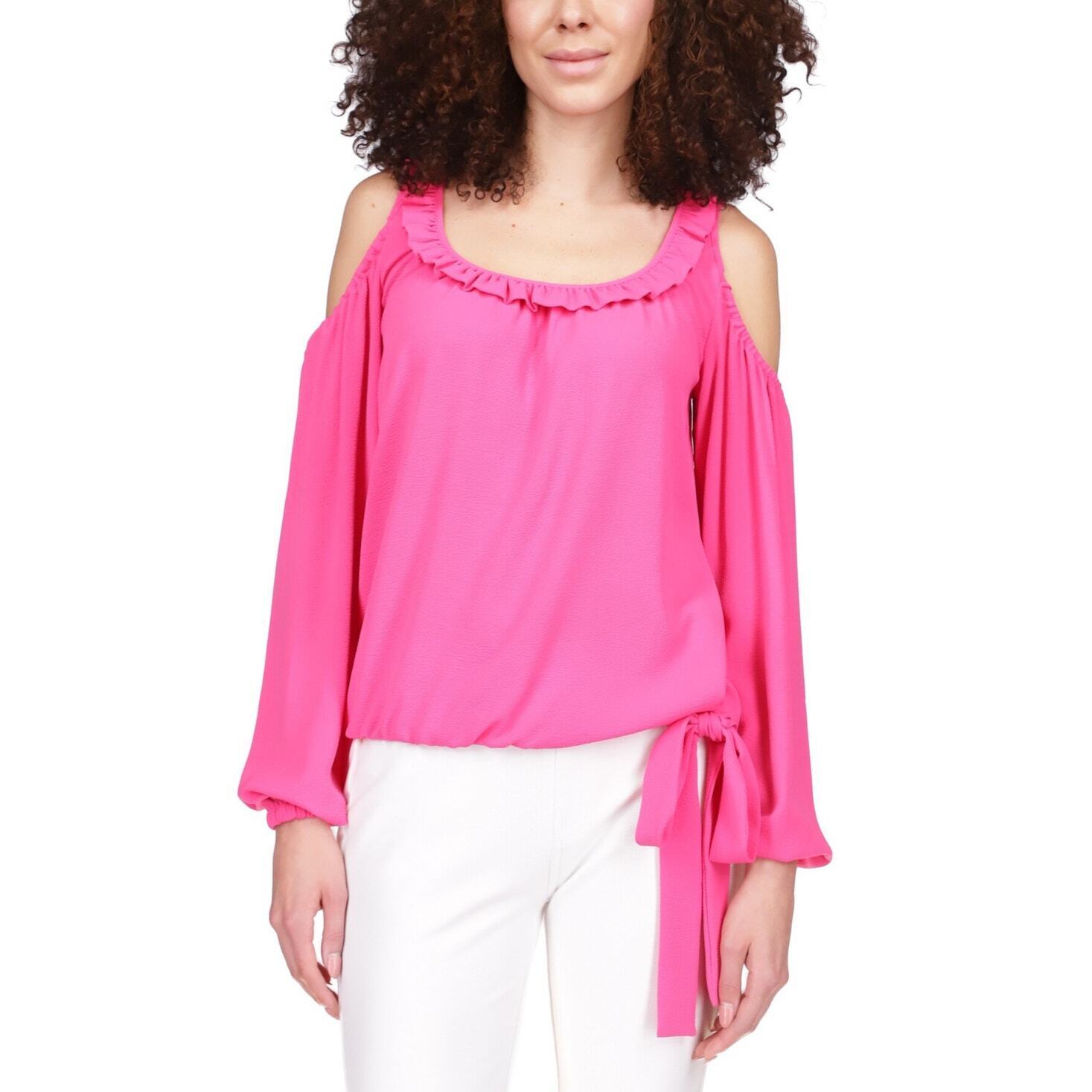 Michael Kors Cold-Shoulder Tie-Cuff Top Pink - Size Xs