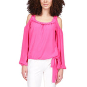 Michael Kors Cold-Shoulder Tie-Cuff Top Pink - Size Xs