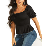 Guess Women's Riza Smocked Short Sleeve Top - Size Medium