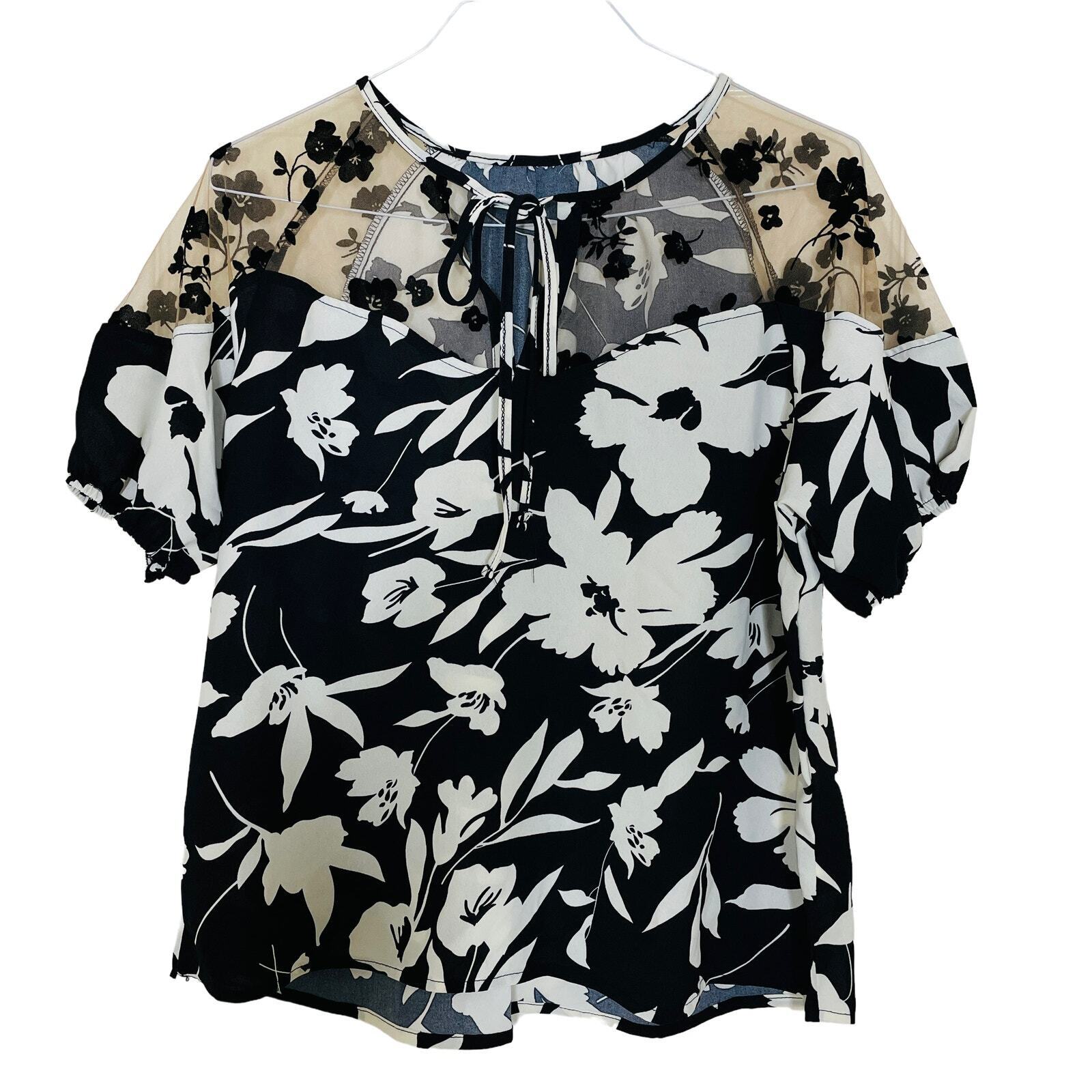 Women's Floral Blouse with Keyhole Back - Size Xl