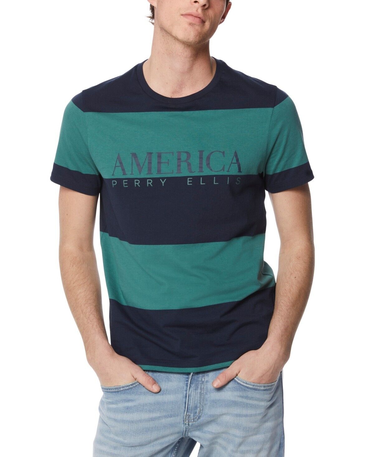 Perry Ellis America Men's Oversized Rugby Striped T-shirt, Small