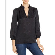 Joie Women's Black Caviar 3/4 Sleeve Ruffle V-Neck Empress Top