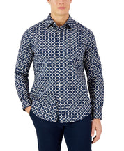 Club Room Men's Long-Sleeve Pineapple Woven Shirt, Blue - 2XL