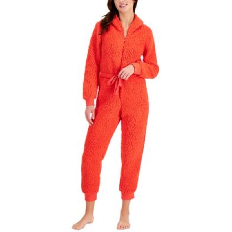 Jenni by Jennifer Moore Women's Zip-Up Sherpa Pajama Suit Red Medium