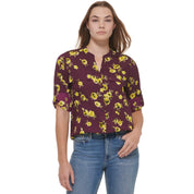 Calvin Klein Women's Floral Printed Roll-Tab Blouse - Size Small