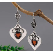 Retro Silvery Heart Shape and Rose Flower Dangle Earrings