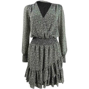 Michael Kors Women's Black Green Floral Print Faux Wrap Dress