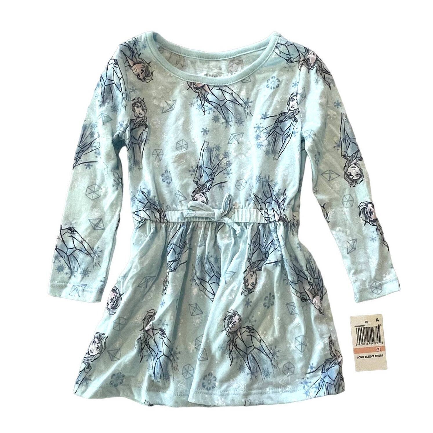 Disney Frozen Little Girls' Long-Sleeve Dress with Drawstring Blue & White