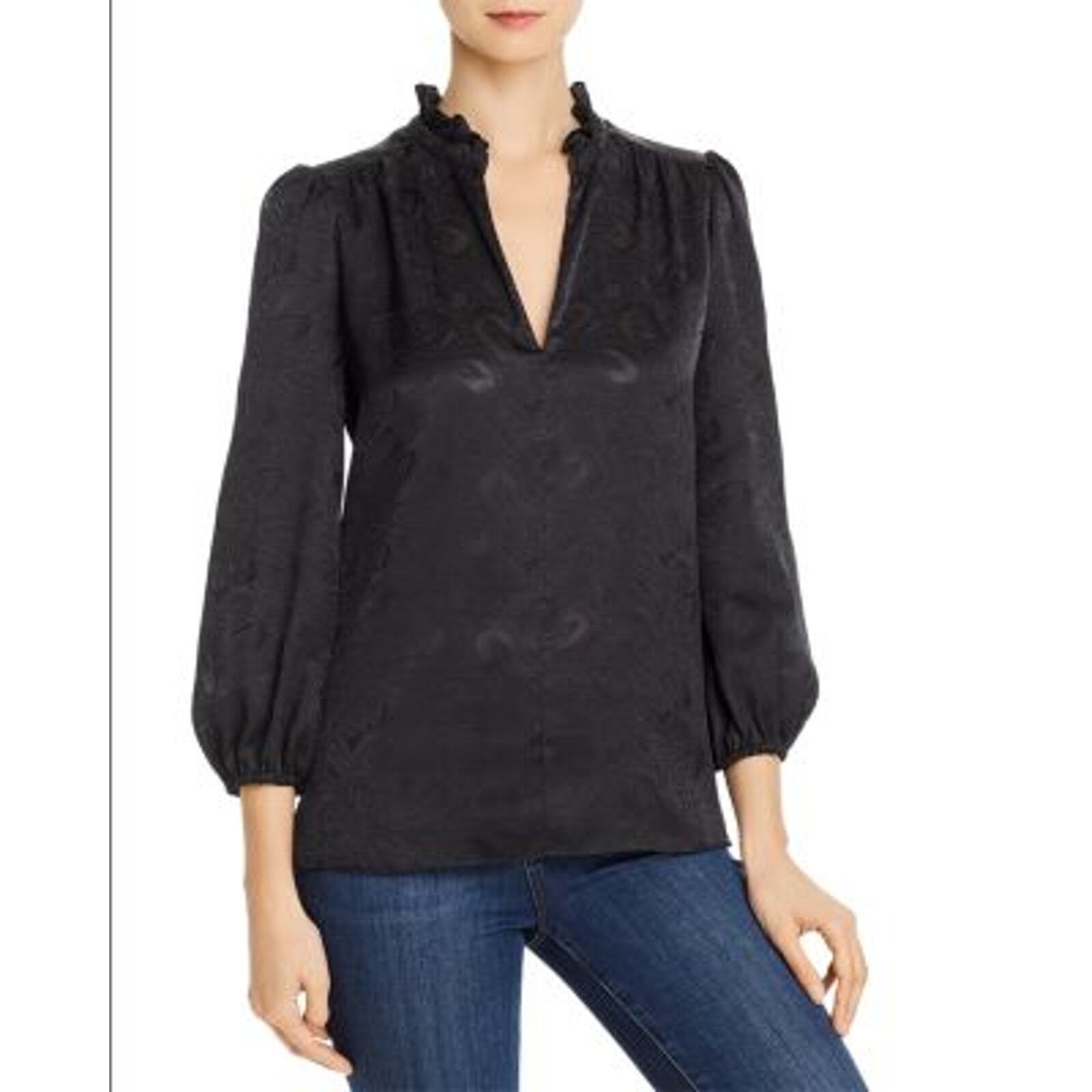 Joie Women's Black Caviar 3/4 Sleeve Ruffle V-Neck Empress Top