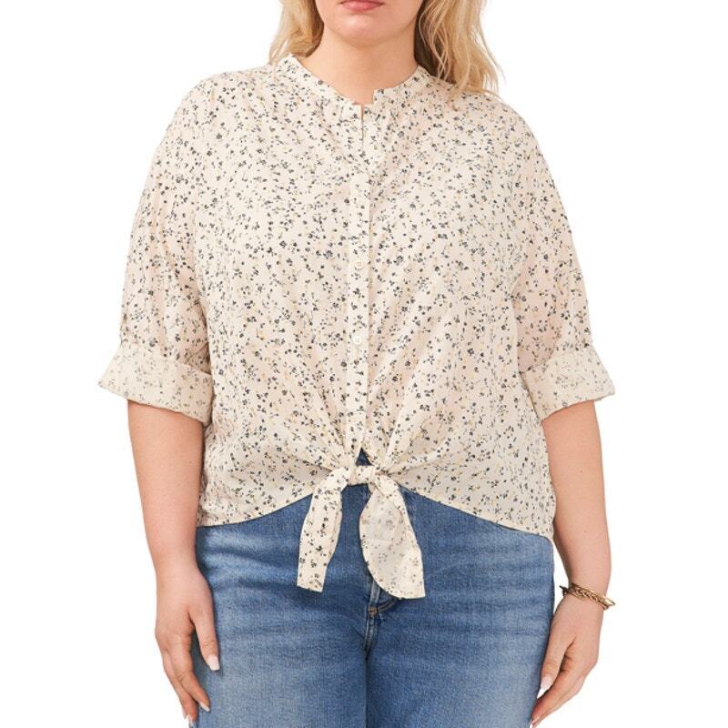 Vince Camuto Women's Button Up Tie Front Top with Gold Specs Medium