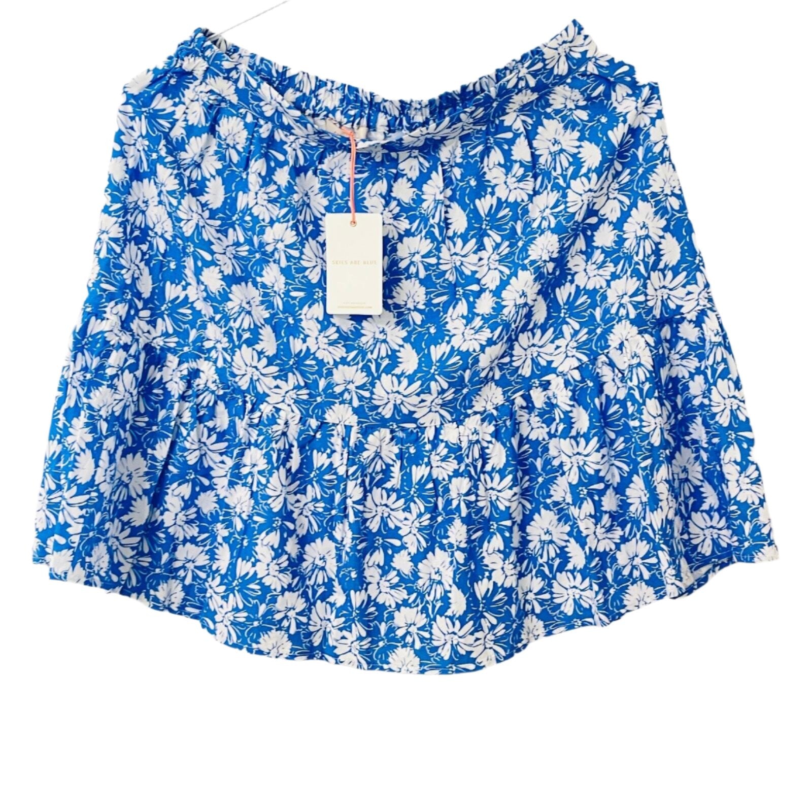 Skies Are Blue Floral Midi Skirt with Flirty Ruffle Hem and Elastic Waist - Medium