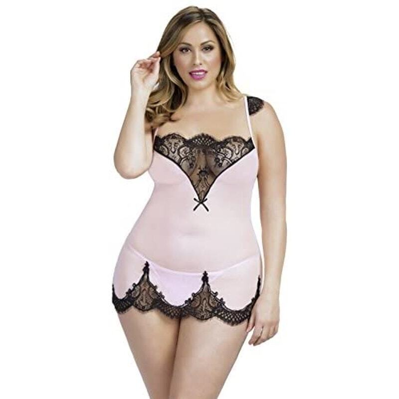 Eyelash Lace Chemise & G-String Set Plus Size 1X/2X