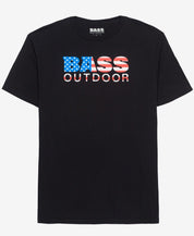 Bass Outdoor Men's Freeman T-Shirt American Flag Stars and Stripes, Black - Large