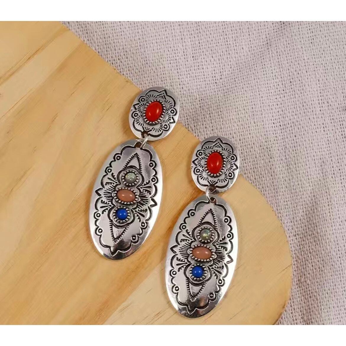 Dangle Bohemian Earrings With Colorful Synthetic Gems