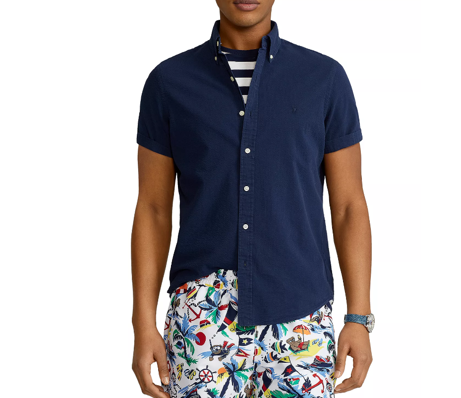 Polo Ralph Lauren Men's Classic-Fit Seersucker Shirt, Blue - XS