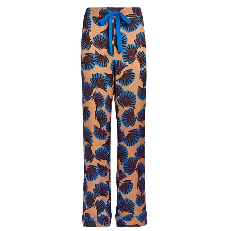 Diane Von Furstenberg Veronica Silk Wide-Leg Pants in Tobacco Fan Print - Size 4