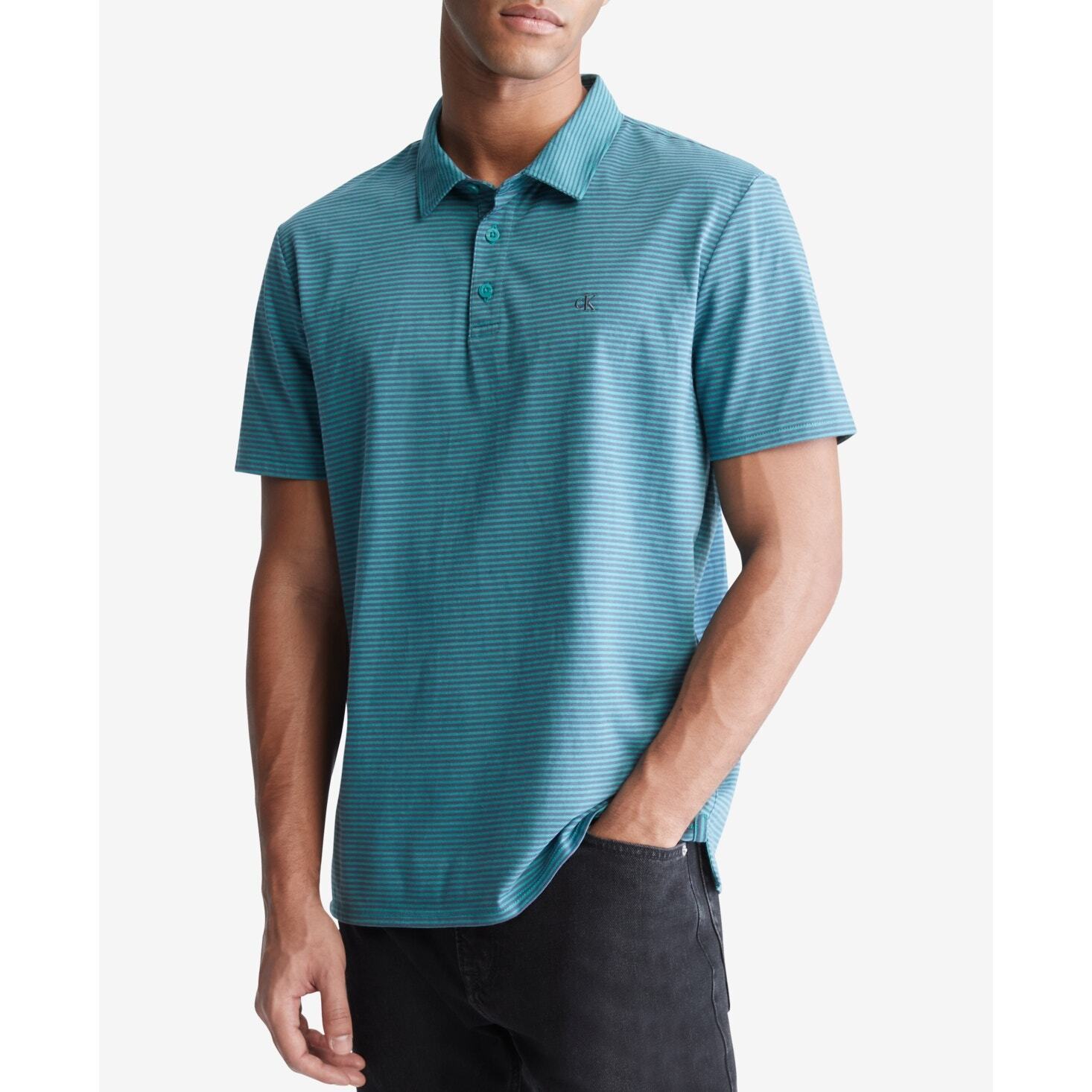 Calvin Klein Men's Striped Collar Polo Shirt, Green - XL
