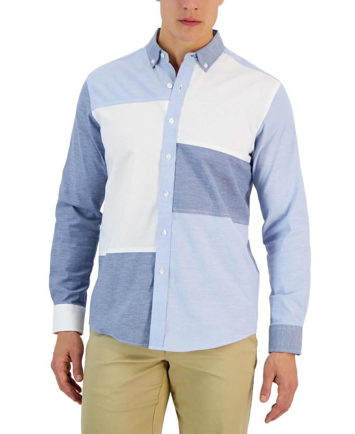 Club Room Men's Long Sleeve Oxford Shirt, Blue - Large