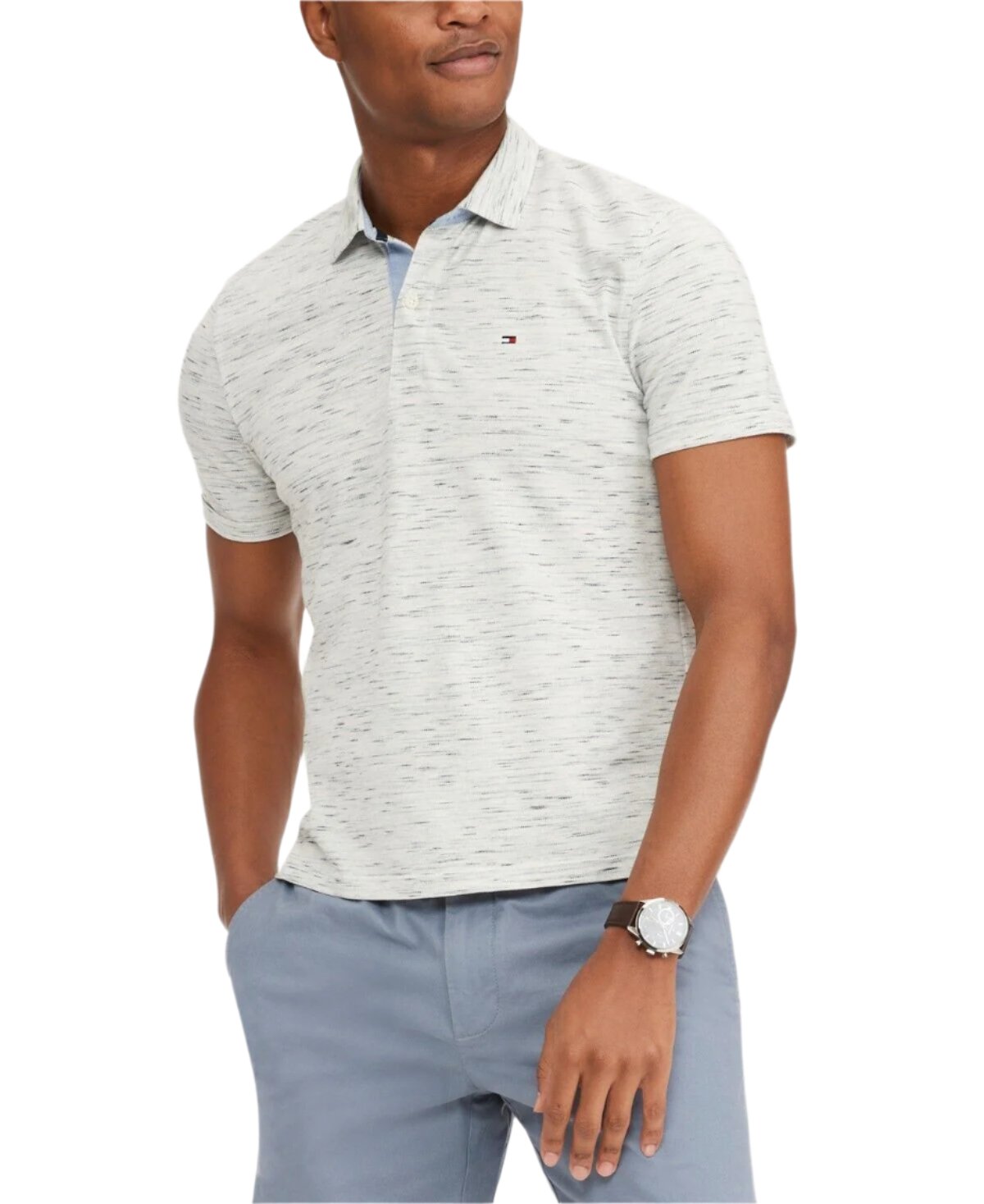 Tommy Hilfiger Men's Polo Shirt Regular Fit Dye Print Gray Small