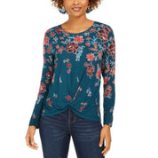 Style & Co. Women's Floral-Print Twist-Hem Top - Size XS