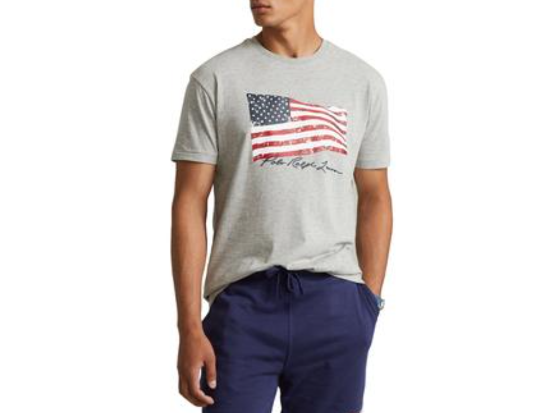 Polo Ralph Lauren Men's Gray Classic-Fit American Flag T-Shirt, Gray - Small