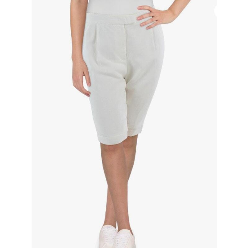 Anne Klein Women's Fly-Front Pleated Linen Bermuda Shorts - Size 4