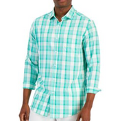 Club Room Men's Regular Fit Button Down Plaid Shirt, Green - XL