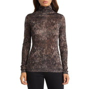 Anne Klein Women's Seamless Knit Funnel Neck Top, Espresso Combo - Size Large