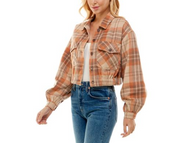 Women's Cropped Flannel Shacket - Large Size