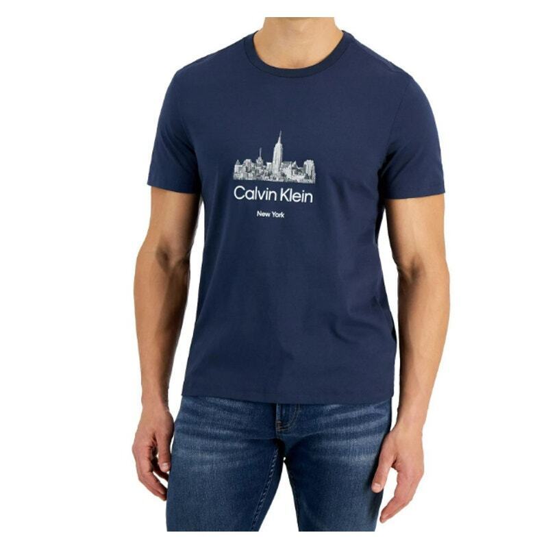 Calvin Klein Mens Cotton Graphic T-Shirt, Blue - Medium
