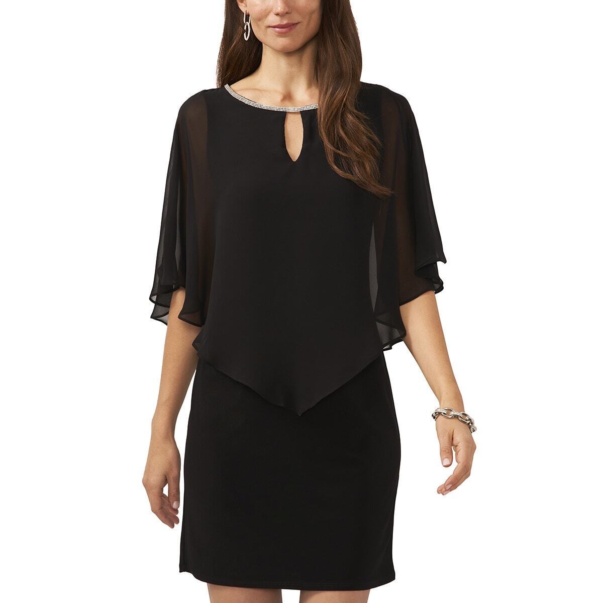 MSK Women's Sheath Layered Jersey Dress with Rhinestone-Trim Capelet - Size Medium