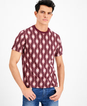 INC International Concepts Men's Geometric Cotton T-Shirt, Red - Small